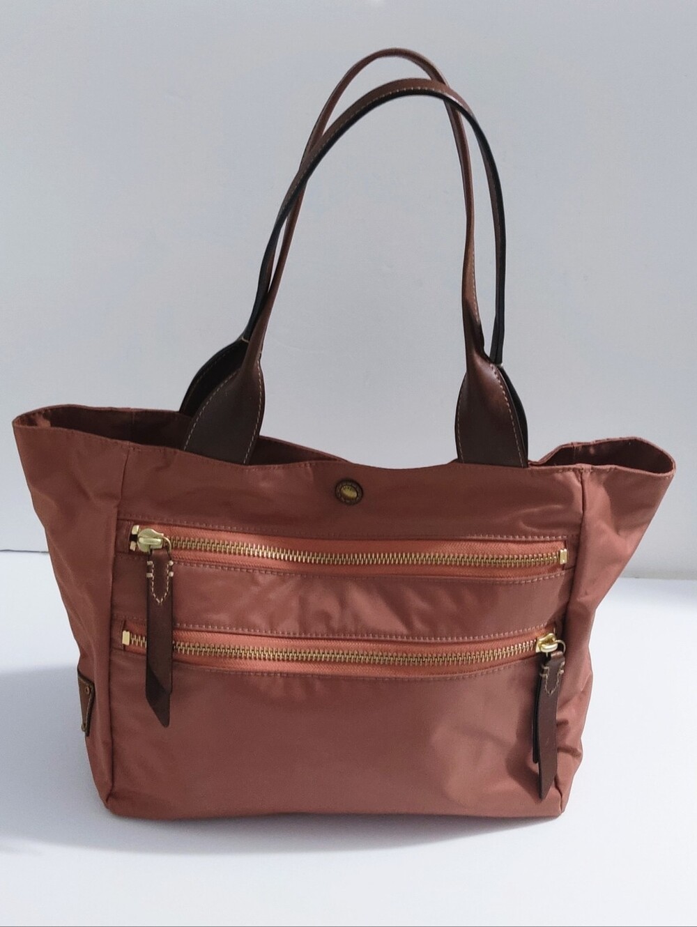 Frye Women's Rust Brown Nylon Leather Tote Bag. Excellent Condition. 14×20×11×5